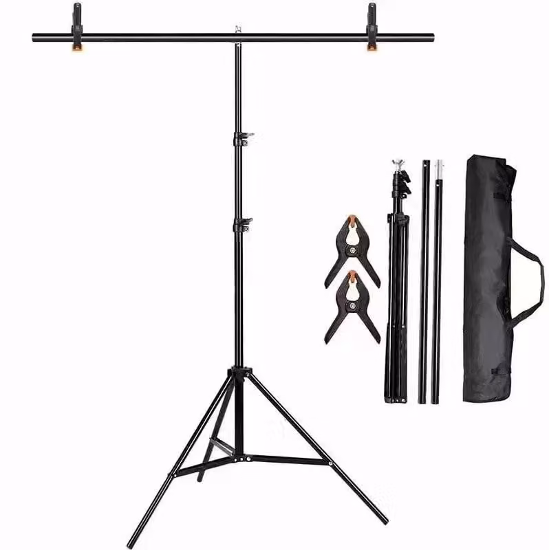 Supporto per fondali fotografici - Sistema per fondali - Altezza regolabile da 72 a 213 cm - Larghezza da 150 a 300 cm - 6 morsetti a dentatura - 4 robuste clip a molla - Morsetti triangolari con sacchetto di sabbia