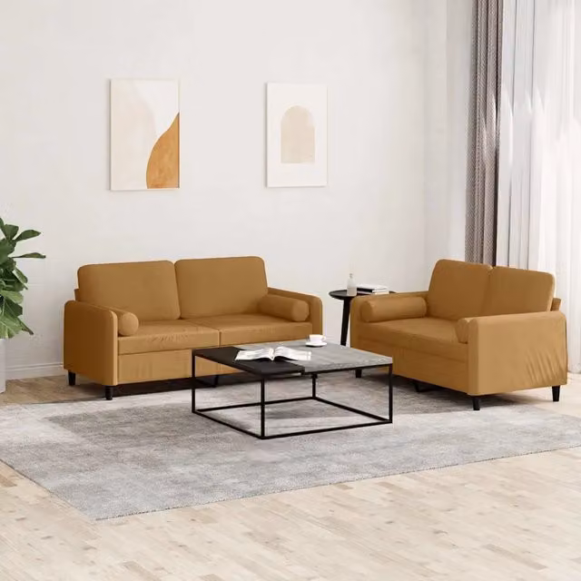 Set di Divani 2 pz con Cuscini Marrone in Velluto 3202001