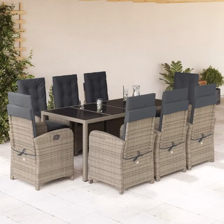 Maison Exclusive - Set da Pranzo da Giardino 9 pz con Cuscini in Polyrattan Grigio