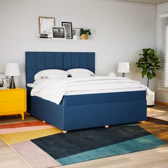 Letto Ibrido Moderno vidaXL con Materasso Blu e Bianco, Struttura in Legno di Pino e Tessuto, L/P: 180 x 200 cm – 1