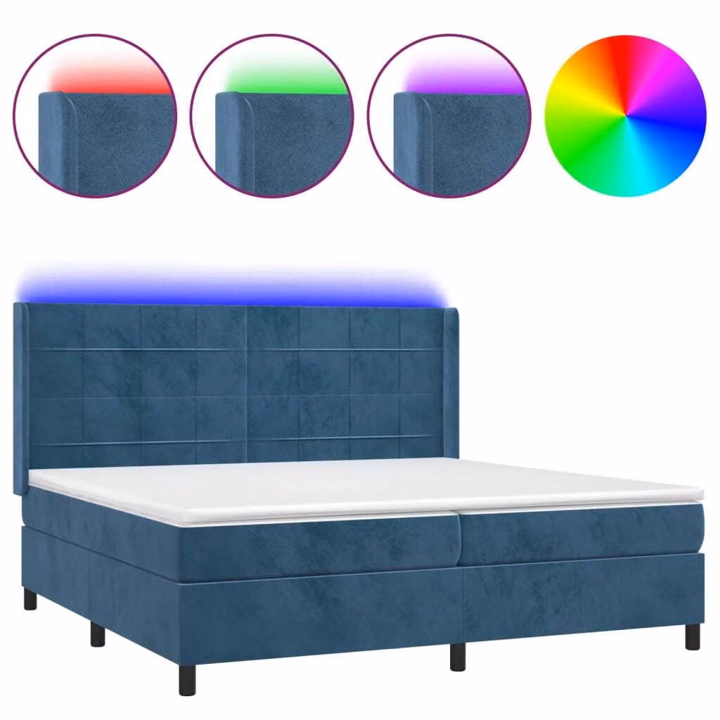 Letto a Molle con Materasso e LED Blu Scuro 200x200 cm