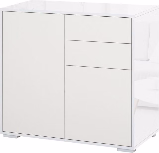 Credenza XYLO con 2 ante e 2 cassetti, bianco lucido, con ripiani regolabili, L: 79 cm, P: 36 cm, H: 74 cm