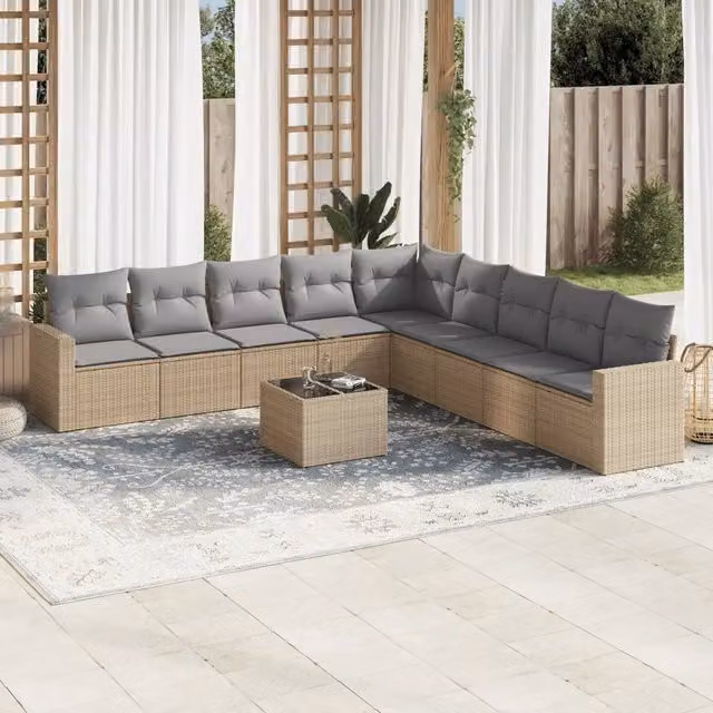Set Divano da Giardino Moderno VIDAXL in Polyrattan con 10 Cuscini Beige
