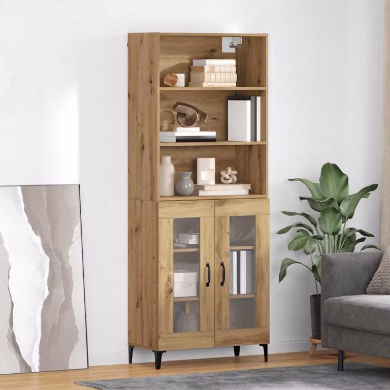 Credenza moderna vidaXL in legno e metallo, colore marrone, L: 69,5 cm, P: 34 cm, H: 180 cm