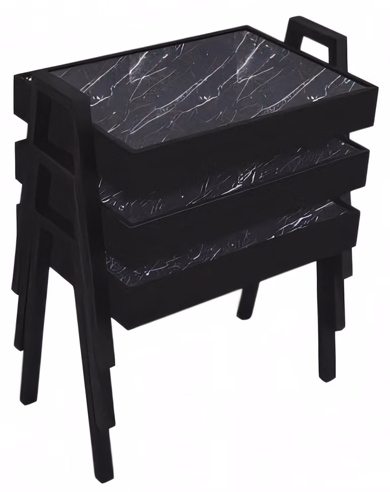 Elegantes schwarzes Couchtisch-Set aus Holz im modernen Design