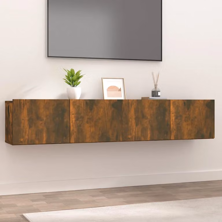 Set di 2 mobili TV sospesi vidaXL in legno Rovere Fumo, design moderno per soggiorno, L 80 x P 30 x H 30 cm