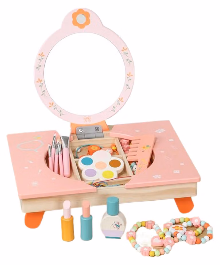 Tavolino da trucco in legno con specchio per bambini