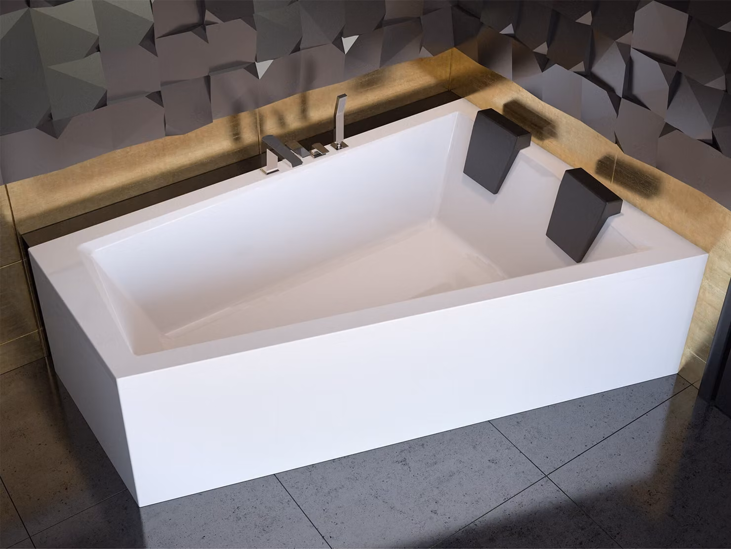 Vasca da bagno angolare 170x125 destra con grembiule in acrilico, set di scarico e piedini GRATIS | set completo 4in1 originale sifone per vasca da bagno in acrilico | BADLAND INTIMA