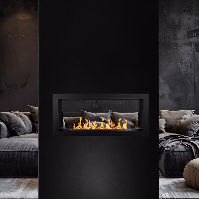 Dmora Camino a Bioetanolo Guardea 90x15x40h cm Nero, Capacità 1.5 lt Superficie Riscaldabile 30 m2