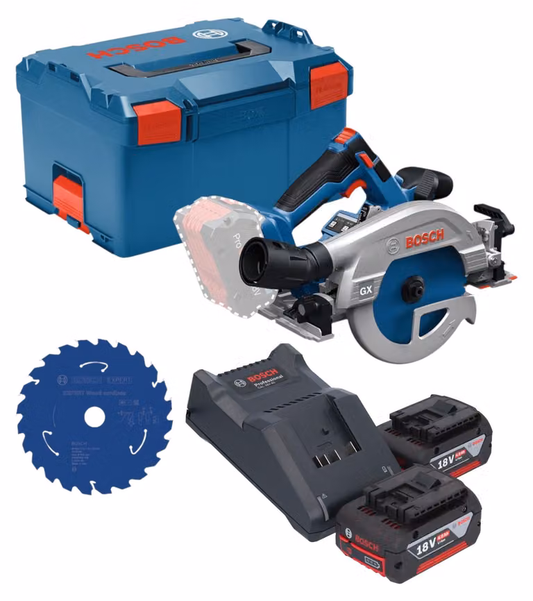 Sega circolare a batteria Bosch GKS 18V-57-2 GX Professional 18 V 165 mm Brushless + 2 batterie da 4,0 Ah + caricabatterie + L-Boxx