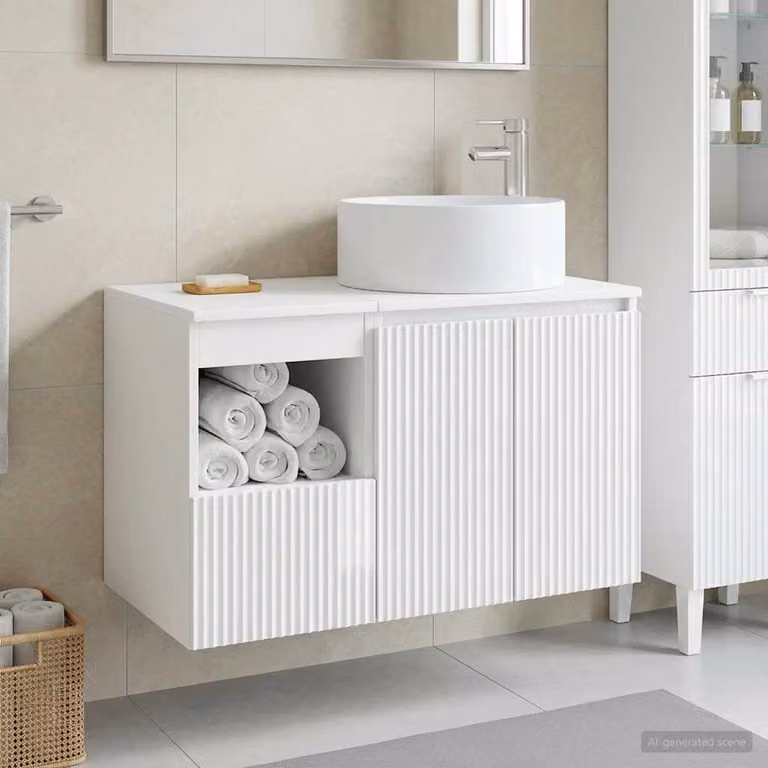 Set di mobili per il bagno vidaXL composto da mobile lavabo e pensile, Bianco Lucido, L/P/H: 80,0 x 44,5 x 49,5 cm e L/P/H: 37,7 x 49,5 x 44,5 cm