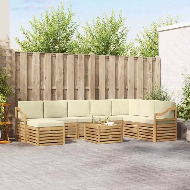 Set di divani moderni vidaXL in legno di acacia massello con cuscini beige per giardino o terrazzo