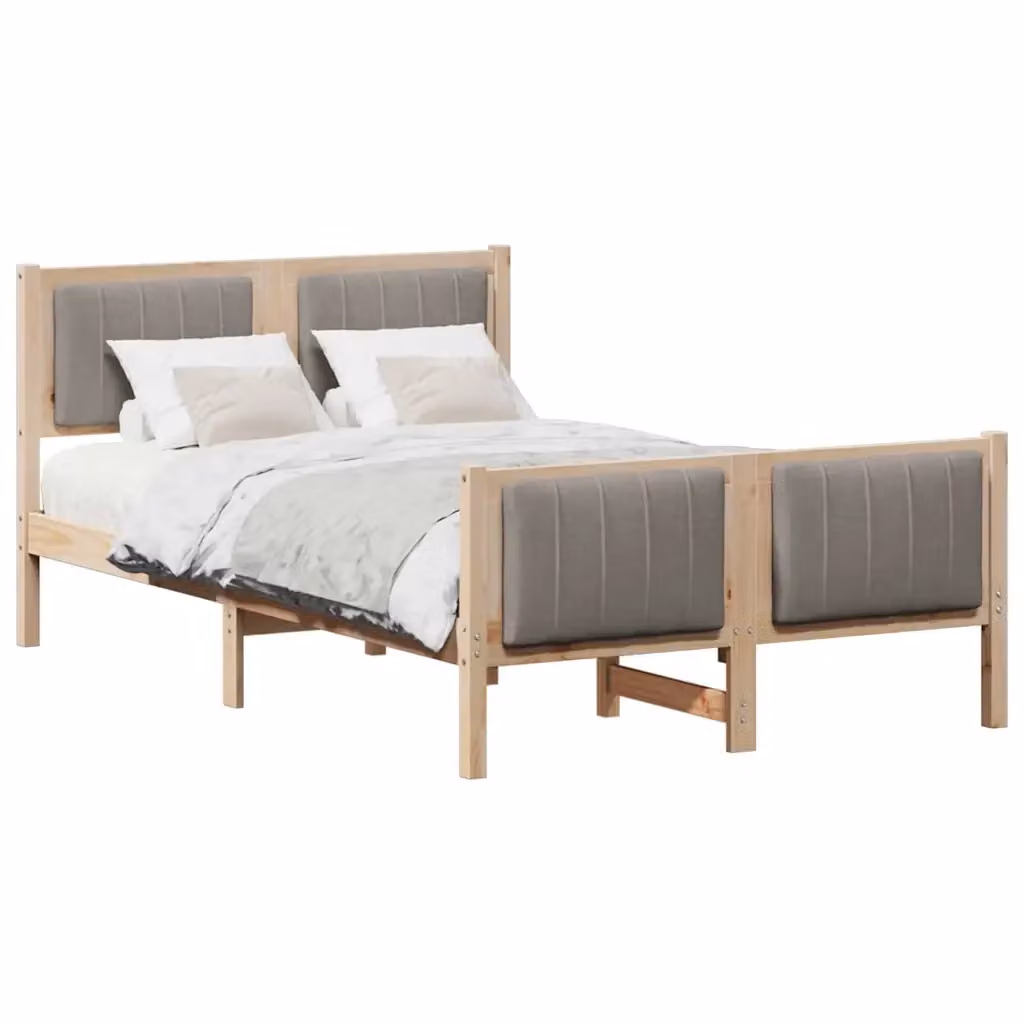 Struttura del letto con testiera vidaXL in legno di pino e tessuto, Marrone e Beige, L/P/H: 120 x 200 cm – 2