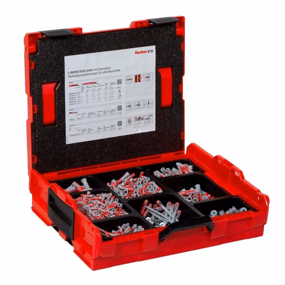 Set di tasselli Fischer L-BOXX per cemento in plastica, 833 pezzi, diametri 6 8 10 mm, lunghezze 30 40 50 65 80 mm, colore rosso – 2