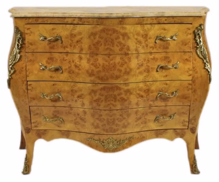 Comò in stile barocco "Casa Padrino", color noce, con piano in marmo color crema - Comò in stile Luigi XIV, dimensioni 120 x 50 x 90 cm