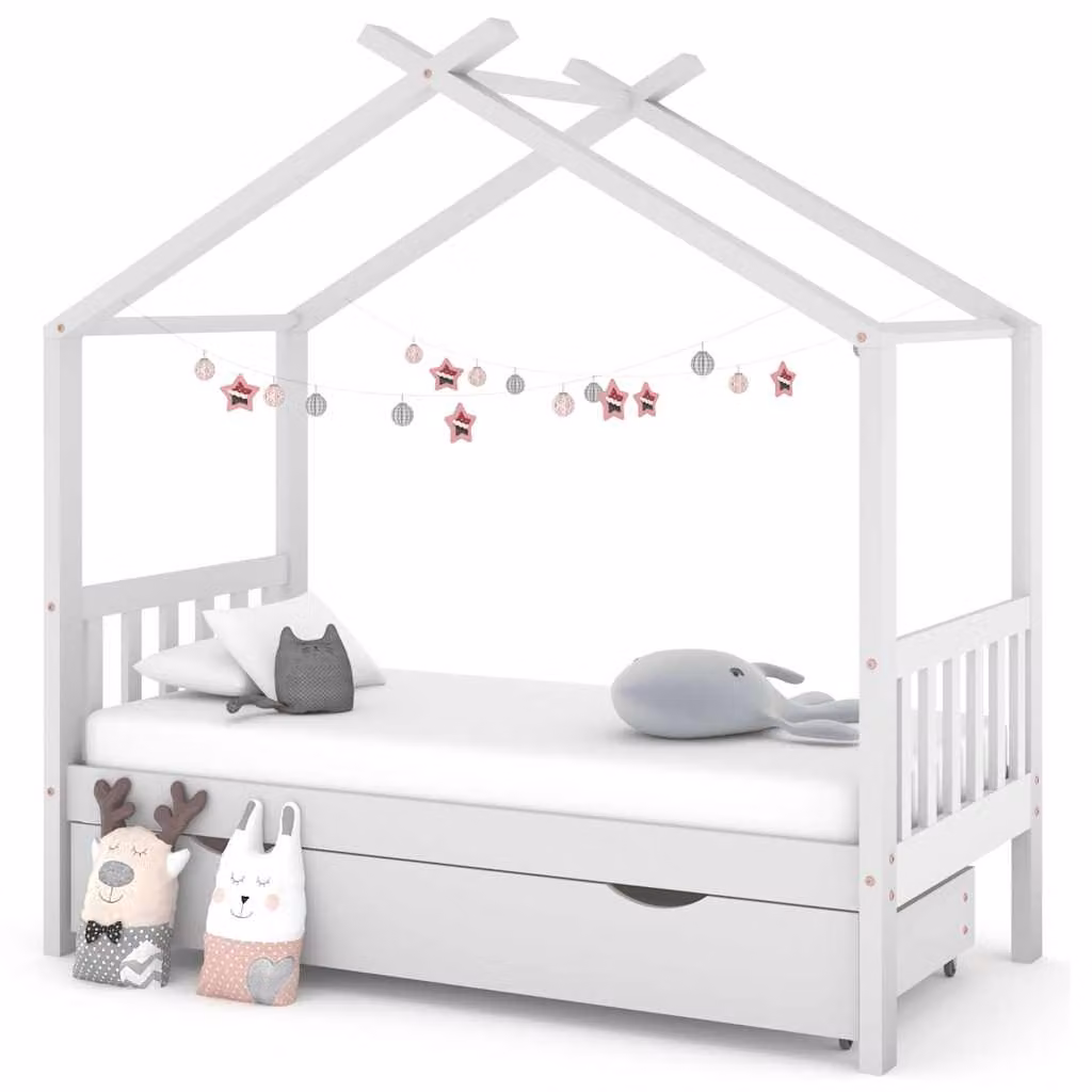 vidaXL Giroletto per Bambini in Legno di Pino con Cassetto Bianco L/P/H: 160 x 80 x 76 cm