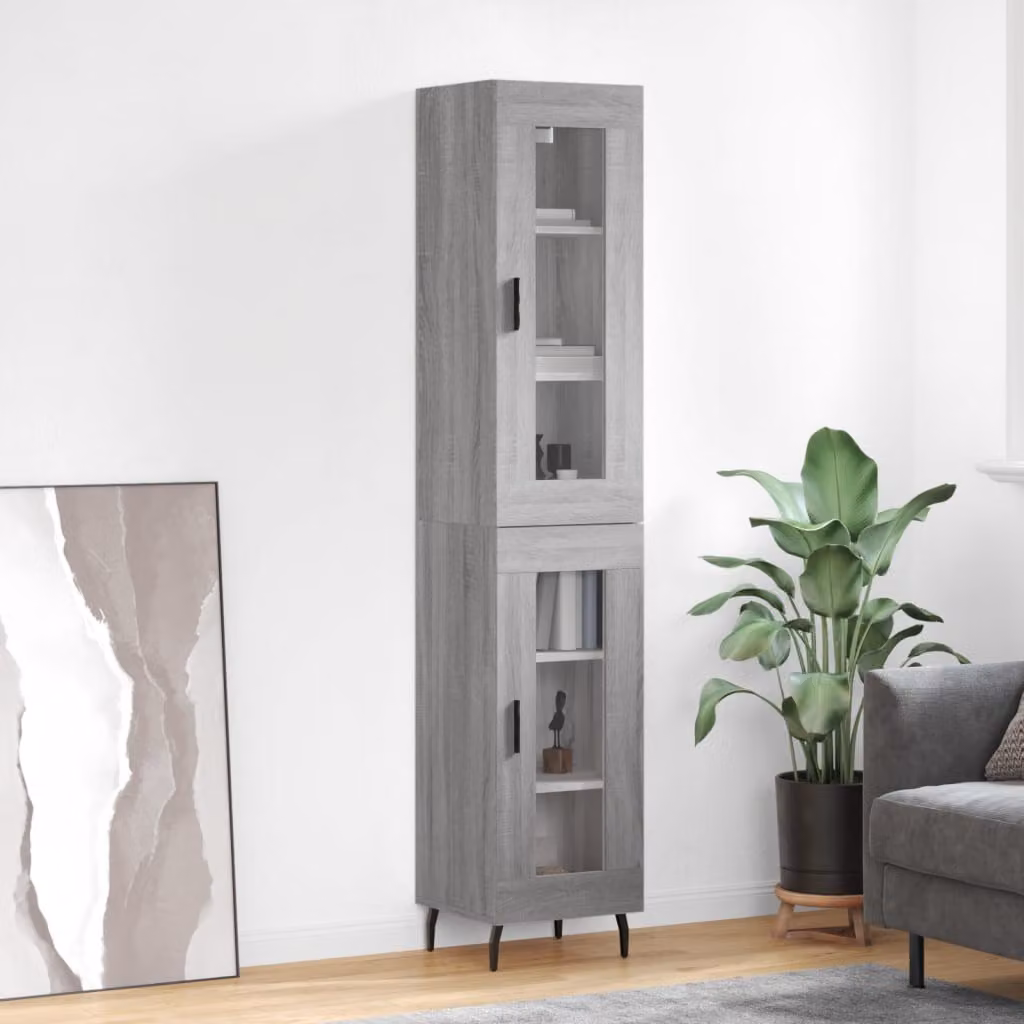 Credenza moderna vidaXL in legno e metallo, Grigio Sonoma, L/P/H: 34,5 x 34 x 180 cm