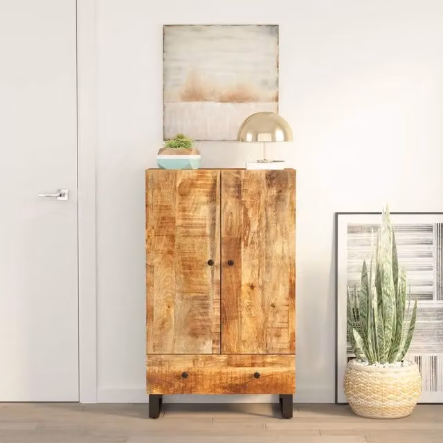 Credenza con Cassetto-Buffet-Armadio da cucina 60x33x100 cm Legno Massello Mango e Ferro 988574