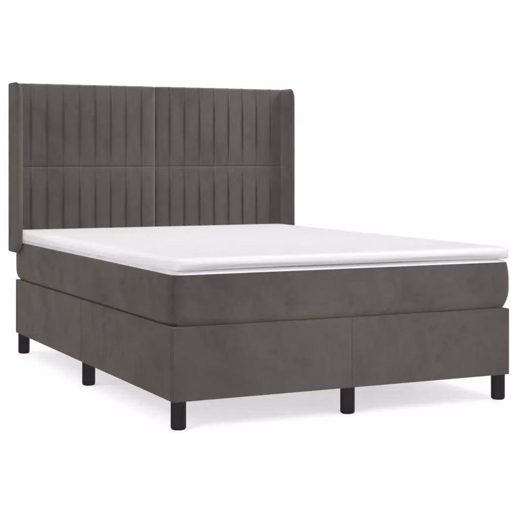 Giroletto a Molle con Materasso vidaXL in Velluto Grigio Scuro L/P/H: 140 x 200 x 128 cm – 2