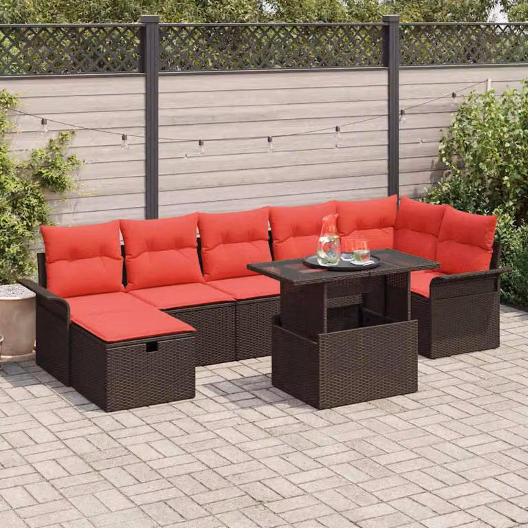 Maison Exclusive - Set da giardino composto da 8 pezzi, divano in rattan sintetico marrone