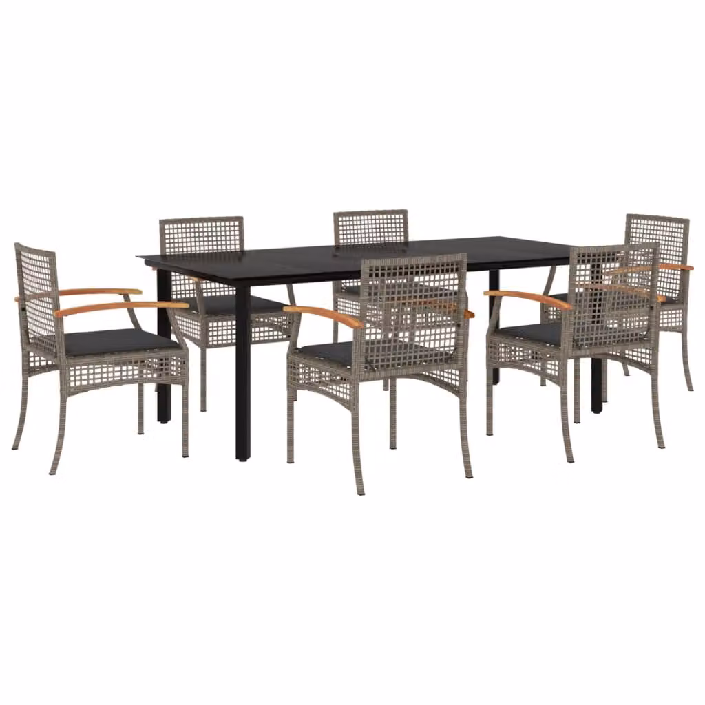 Set da Pranzo da Giardino 7 pz con Cuscini in Polyrattan Grigio