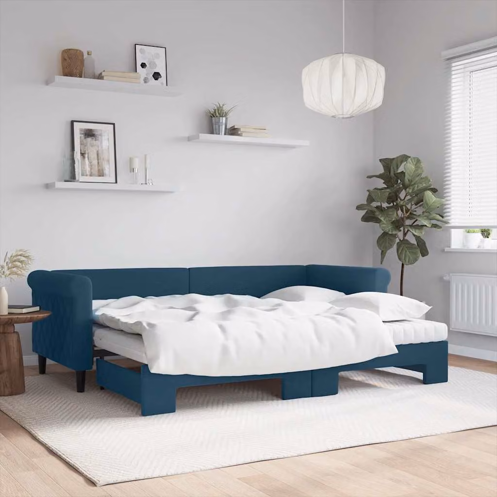 vidaXL Divano Letto Estraibile in Velluto Blu con Materasso in Schiuma L: 200 cm, P: 80 cm, H: 90 cm