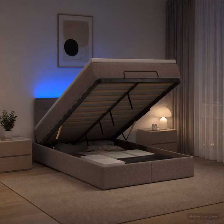 vidaXL Letto Ottomano con Materasso e LED Tortora 120 x 200 cm Tessuto