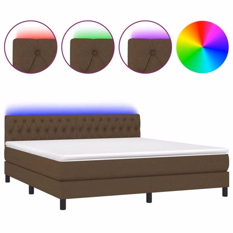 Letto a Molle Materasso e LED Marrone Scuro 160x200 cm Tessuto
