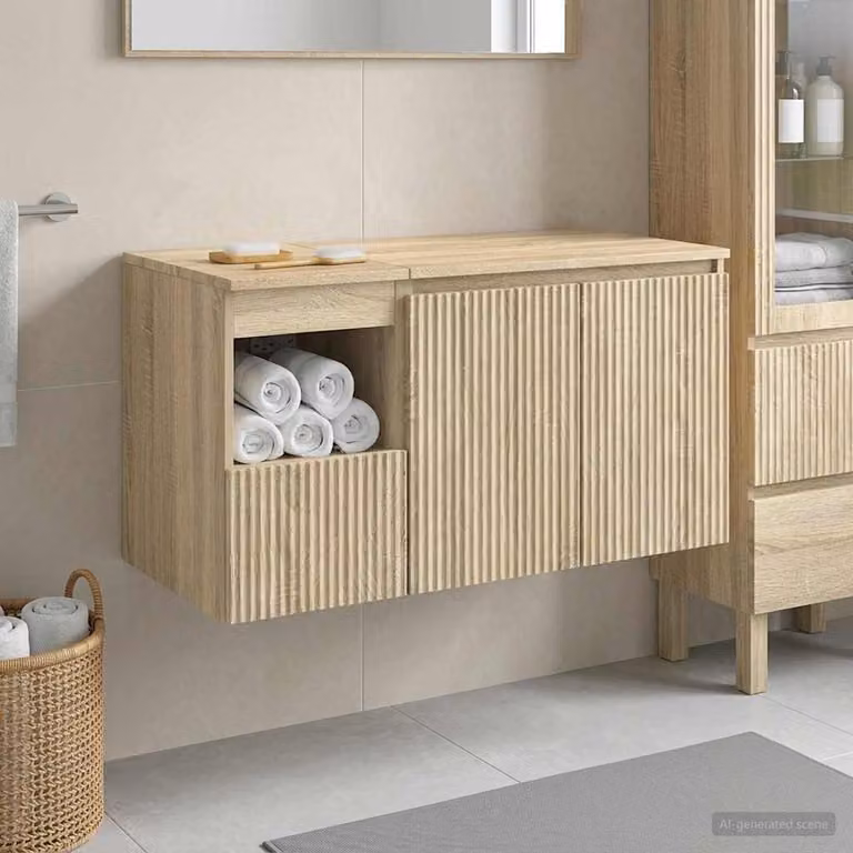 Set di mobili per il bagno moderno vidaXL composto da mobile lavabo e pensile a parete in colore marrone con finitura opaca L/P/H: 62,5 x 44,5 x 50,0 cm