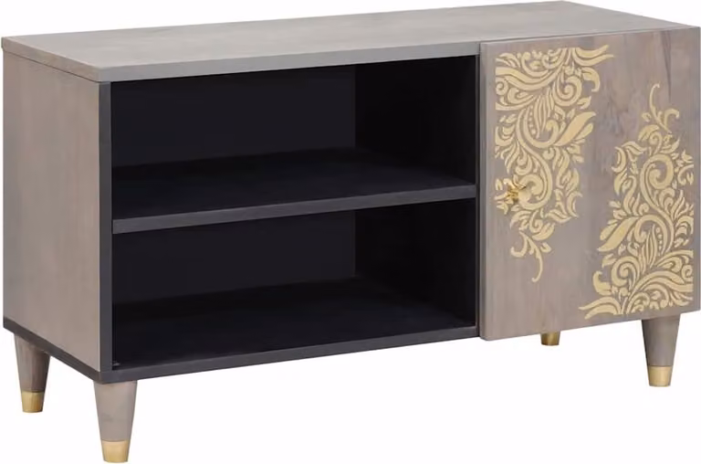 Mobile TV Grigio 80 x 33 x 46 cm Legno di mango massello