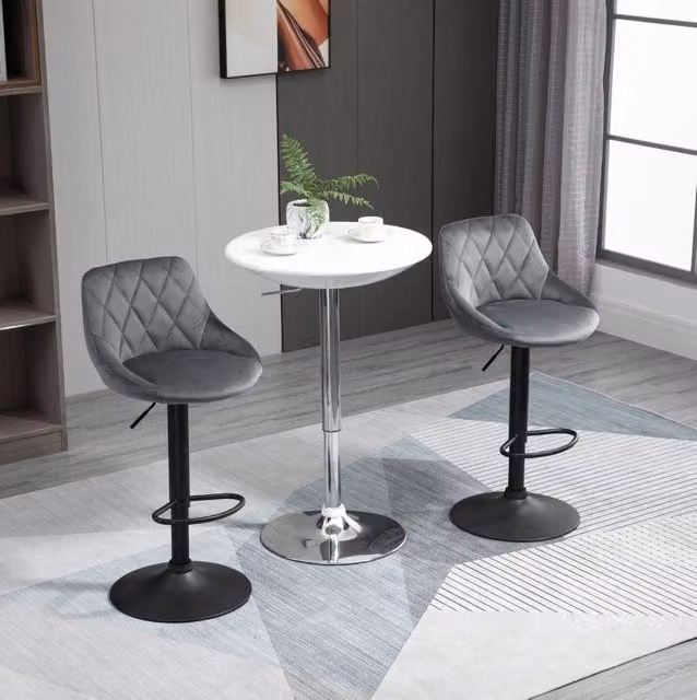 Set 2 sgabelli bar regolabili girevoli grigio scuro con schienale e poggiapiedi