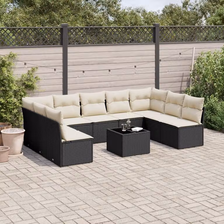 vidaXL Set Divani da Giardino a L con Tavolino e Cuscini, Polyrattan e Metallo, Nero e Bianco