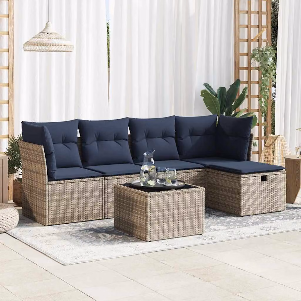 Maison Exclusive - Set Divano da Giardino 6 pz con Cuscini Grigio in Polyrattan