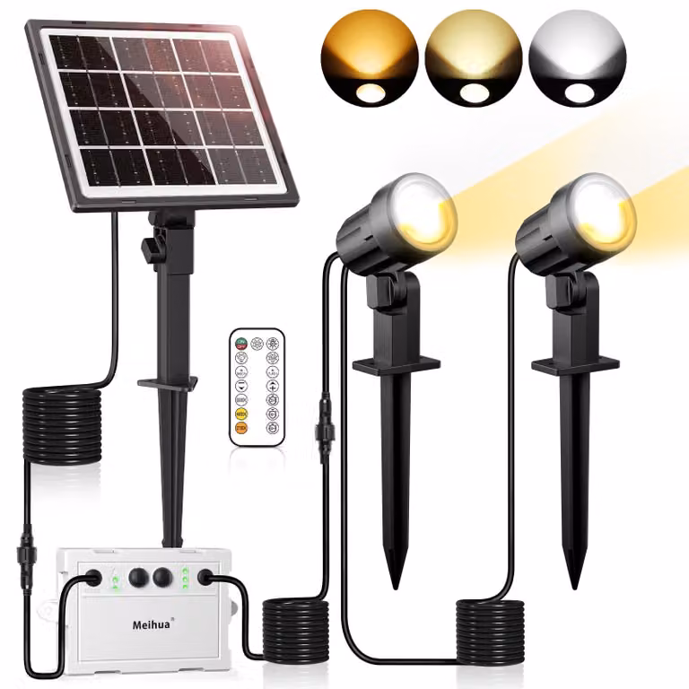 Lampada solare da esterno, con temperatura di colore regolabile da 2700 K a 6000 K, dotata di telecomando e con grado di protezione IP66 (resistente all'acqua)