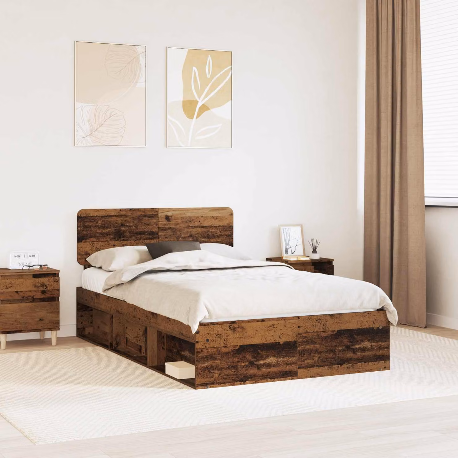 Struttura letto in pino massello vidaXL, colore marrone, L/P/H: 196 x 138 x 90 cm