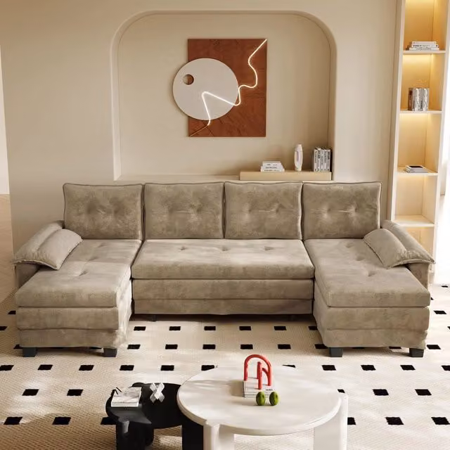 Divano Angolare U 278cm con Letto Estraibile e USB ¨C Xylo ¨C Cammello