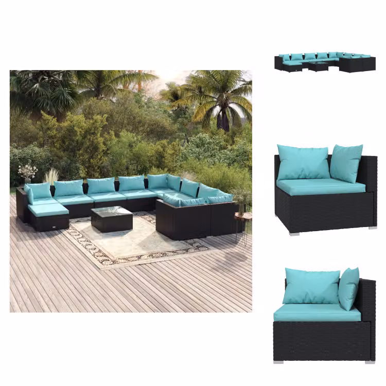 vidaXL set salotto da giardino 11 pezzi con cuscini in poly rattan nero - Set di mobili da giardino