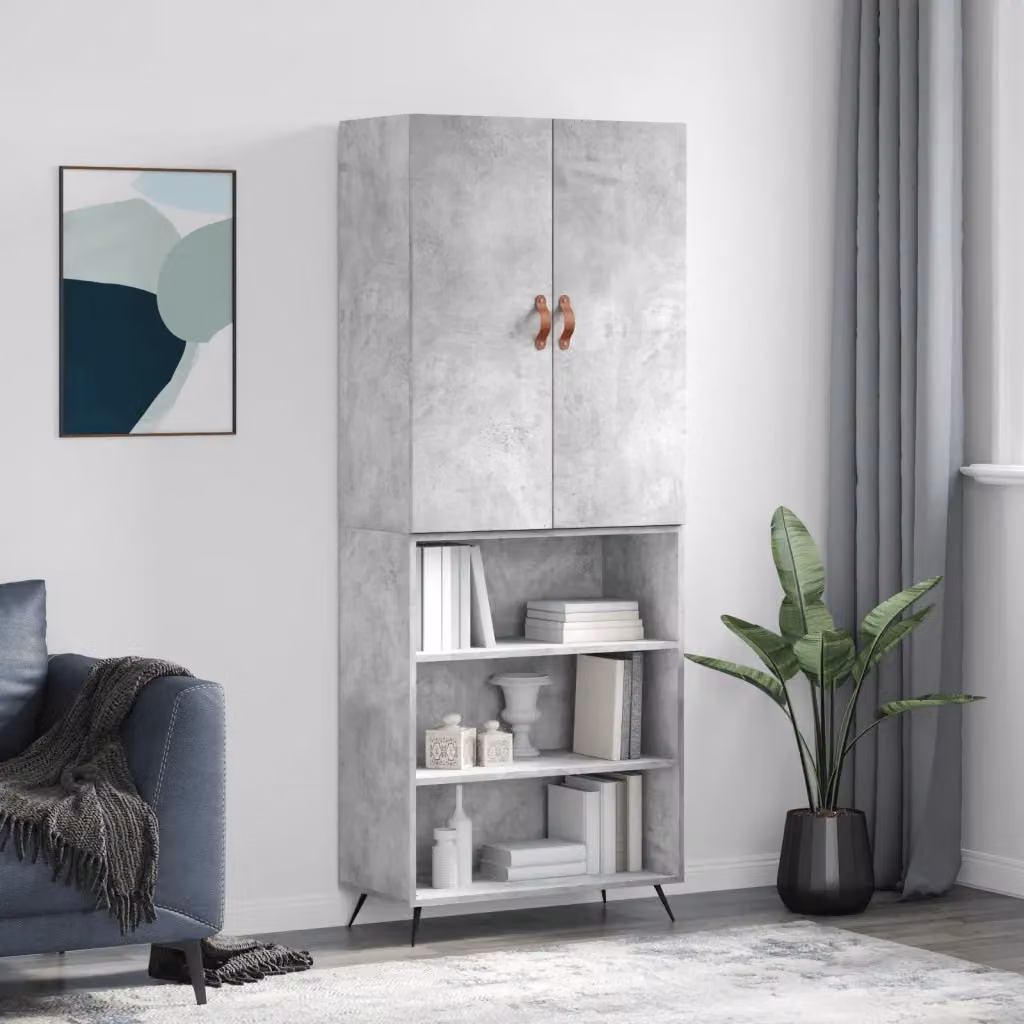 Credenza moderna vidaXL in legno e metallo, colore grigio, L: 69,5 cm, P: 34 cm, H: 180 cm
