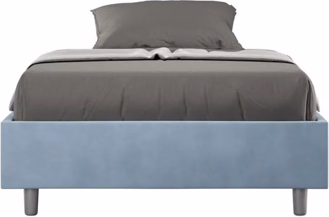 Letto una piazza e mezza con rete imbottito 130x200 microfibra azzurro Azelia