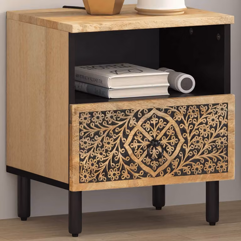 vidaXL Comodino in Legno di Mango e Metallo, Stile Retro, Marrone, L 40 cm x P 33 cm x H 46 cm