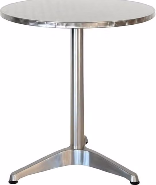 Tavolo rotondo Toledo in teak e metallo argento per giardino e terrazzo, Diametro: 70 cm, Altezza: 72 cm