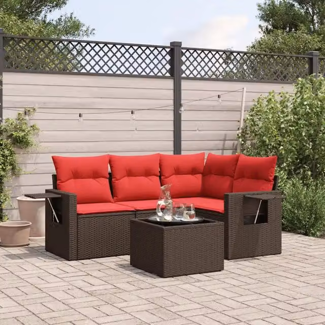 Set Divani da Giardino 5 pz con Cuscini Marrone in Polyrattan 3220123