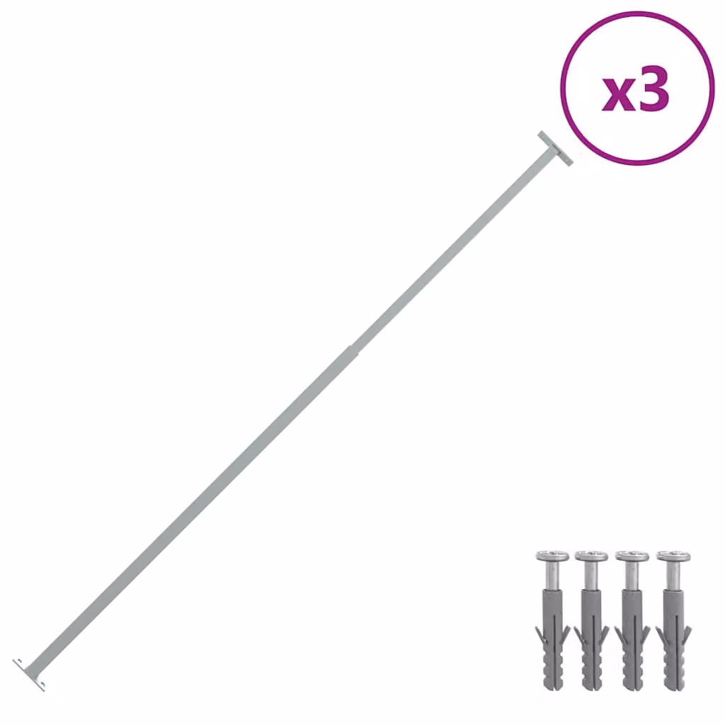 Set di 3 barre di sicurezza regolabili per finestra vidaXL in acciaio zincato color argento, lunghezza regolabile da 710 a 1200 mm