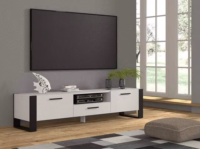Armadio TV Nuka 200 Bim Furniture Bianco Opaco L: 200 cm, P: 43 cm, H: 48 cm