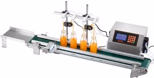 Riempitrice Automatica per Liquidi Vevor con 4 Ugelli e Nastro Trasportatore, Pesatura Digitale, Corpo in Acciaio Inox, Colore Argento