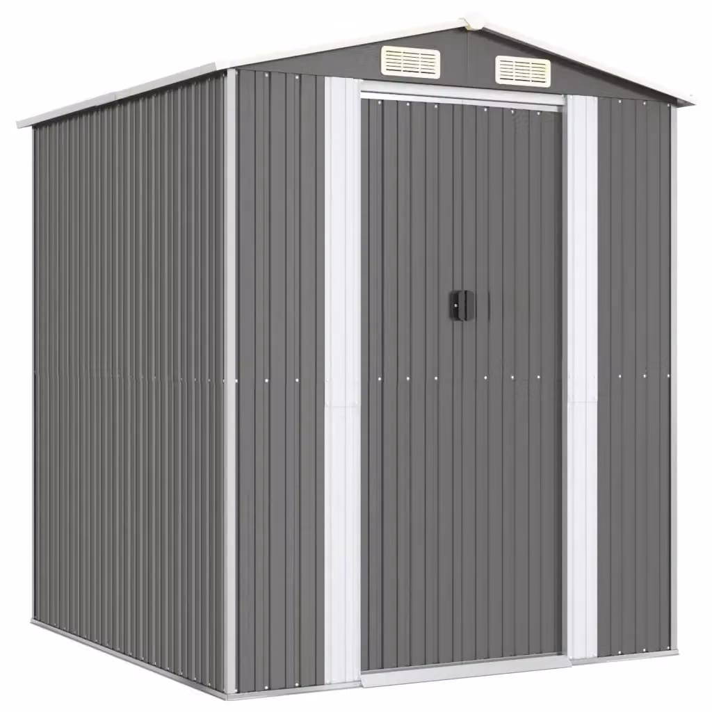 Capanno da Giardino Videx in Acciaio Zincato Grigio con Tetto a Capanna e Porte Scorrevoli L/P/H: 192 x 191 x 223 cm – 2