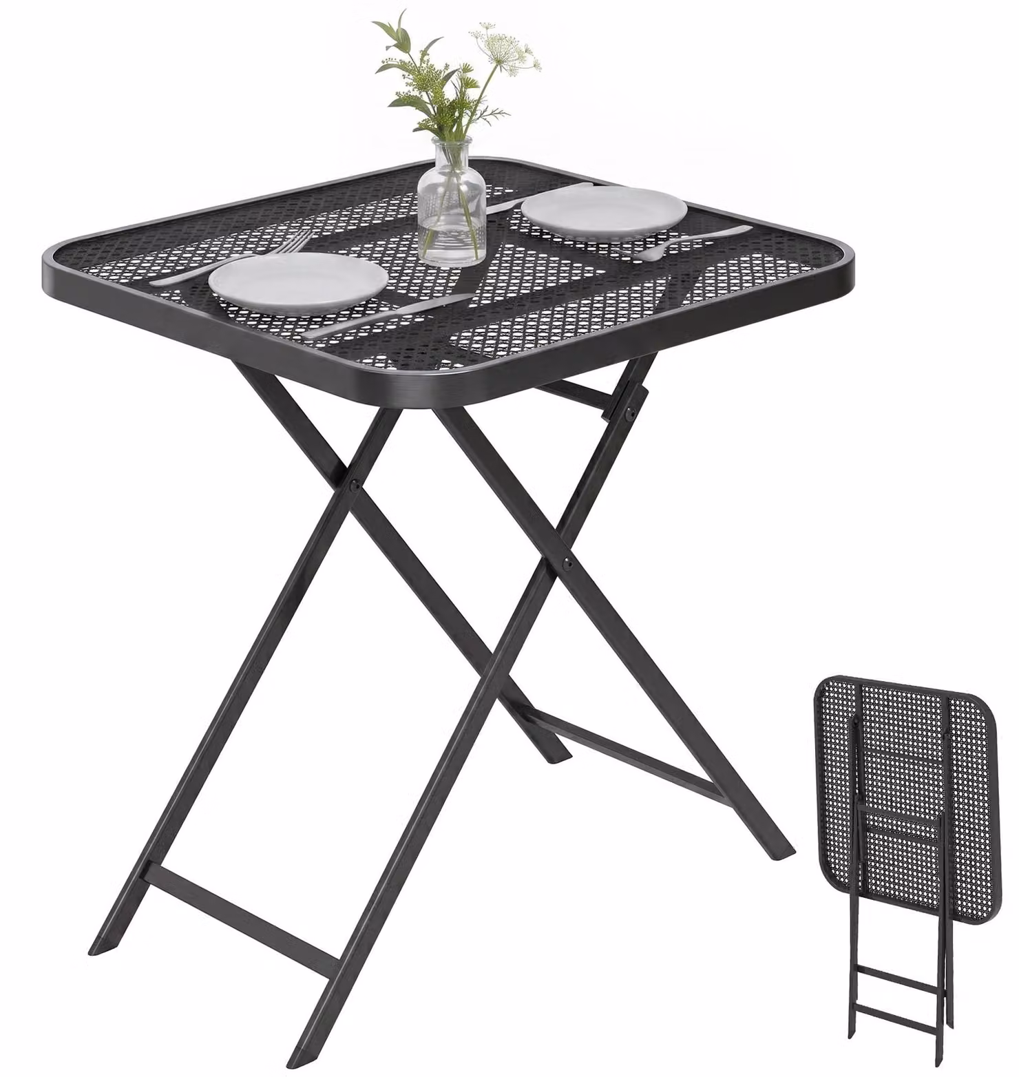 Tavolo pieghevole da giardino Outsunny, 70 x 70 cm, resistente alle intemperie, tavolo da balcone nero