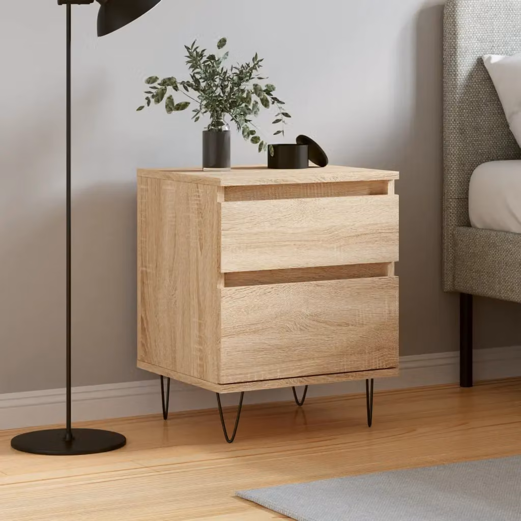 Comodino vidaXL in Rovere Sonoma e Legno Multistrato, L 40 cm x P 35 cm x H 50 cm