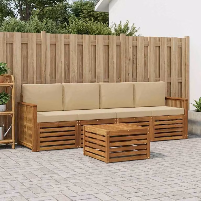 Set di divani da esterno vidaXL 5 pezzi in legno di acacia con cuscini beige e sabbia
