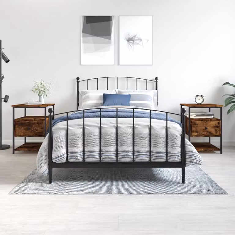 Set di 2 comodini moderni vidaXL in legno multistrato color rovere fumo L 40 cm, P 42 cm, H 56 cm